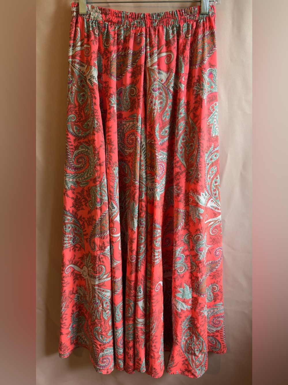 Coral Paisley Elastic-Waist Maxi Skirt